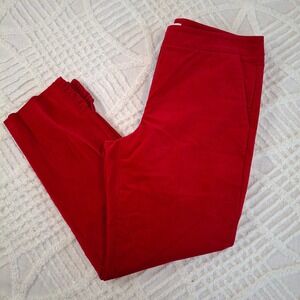 RSVP by Talbots Womens 6 Petite Red Velvet Ruffle Ankle Pants Cropped Stretch